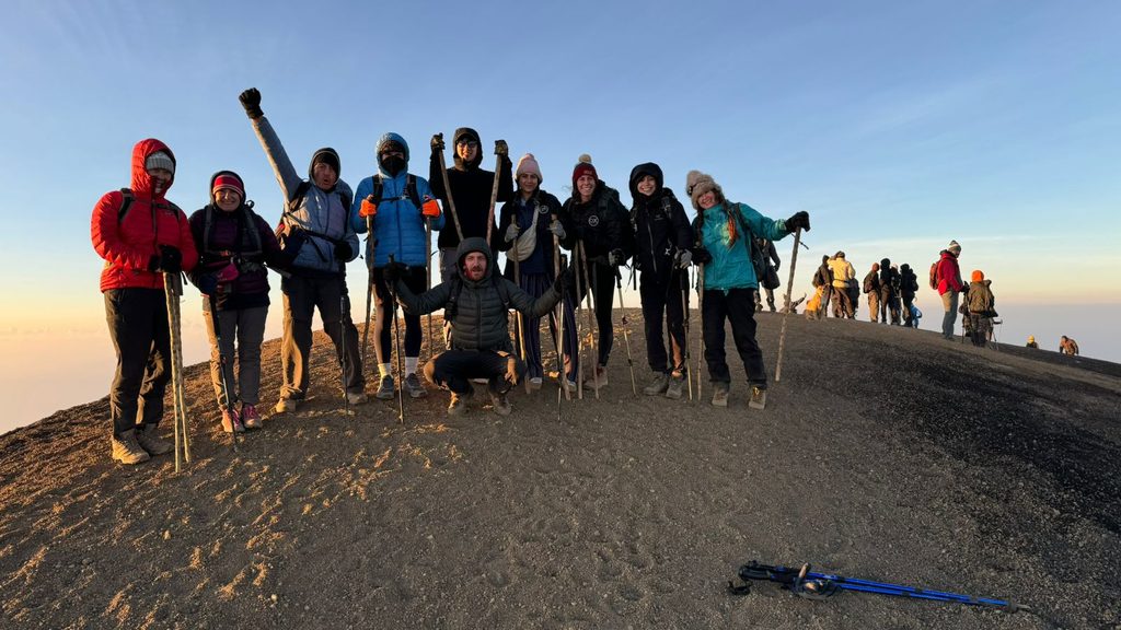Tour Group summiting on the Volcano rim of Acatenango